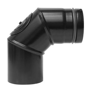 RR Pellets schwarz Ø80 Bogen dreiteilig 90° mit Reinigungsöffnung