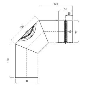 RR Pellets schwarz Ø80 Bogen dreiteilig 90° mit Reinigungsöffnung