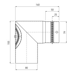 RR Pellets schwarz Ø80 Bogen zweiteilig 90° mit Reinigungsöffnung