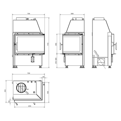 Schmitzker No2, Wasserführender Kamineinsatz, 10 kW Rechts
