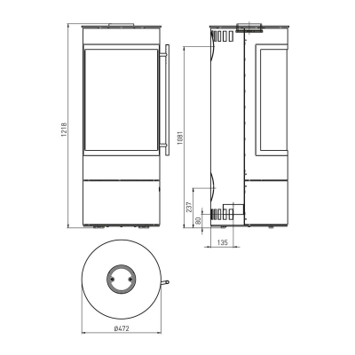 Pular Compact 5kW Stahl schwarz, Dekorrahmen schwarz lackiert