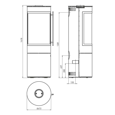 Pular Plus Compact 5kW Stahl schwarz Dekorrahmen schwarz lackiert