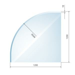 Glasbodenplatte Viertelkreis inkl. Facette 1200 x 1200 mm