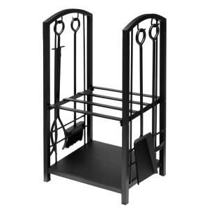 Raik Holzregal und Kaminbesteck WILHELM, 4-tlg., schwarz