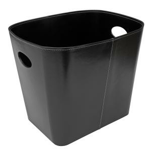 Holzkorb Kunstleder schwarz, groß