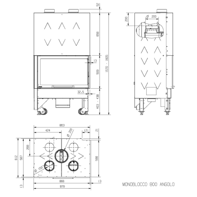 La Nordica Monoblocco 800 Angolo DX Stahl Schwarz