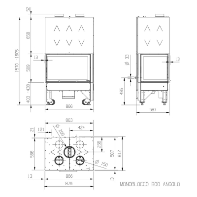 La Nordica Monoblocco 800 Angolo SX Stahl Schwarz