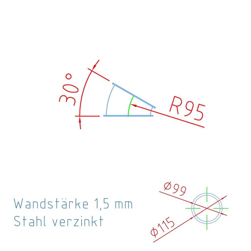 Pellet-Rohrbogen DN 100 mit Bördelrand