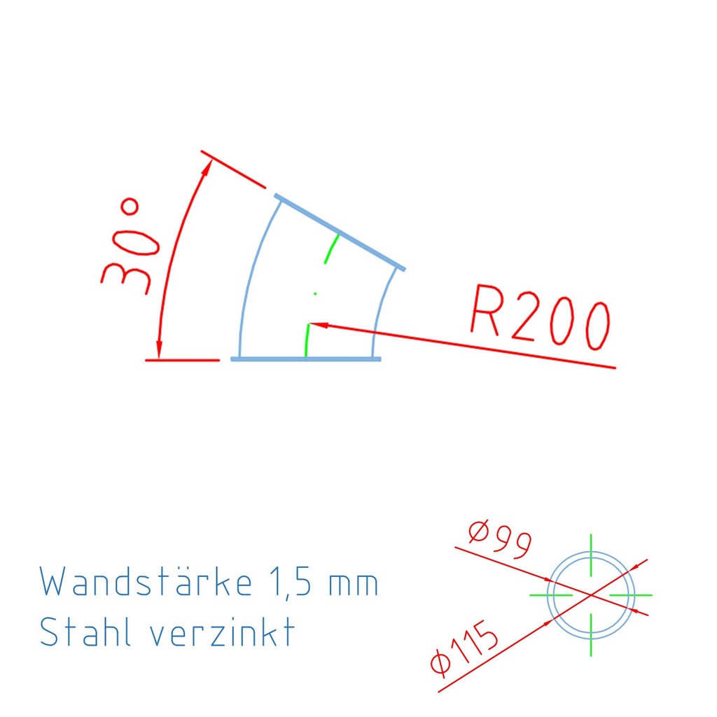 Pellet-Rohrbogen DN 100 mit Bördelrand