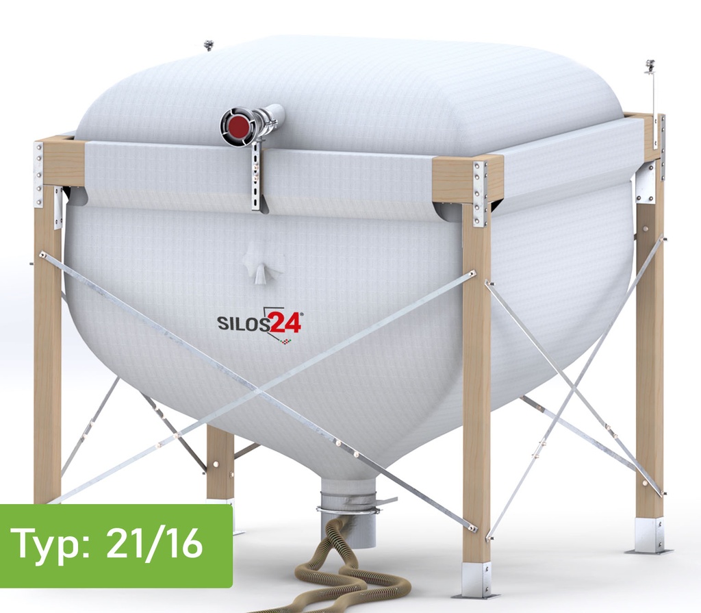 Silo-Set mit Holzgestell, Absaugtopf und Förderschlauch