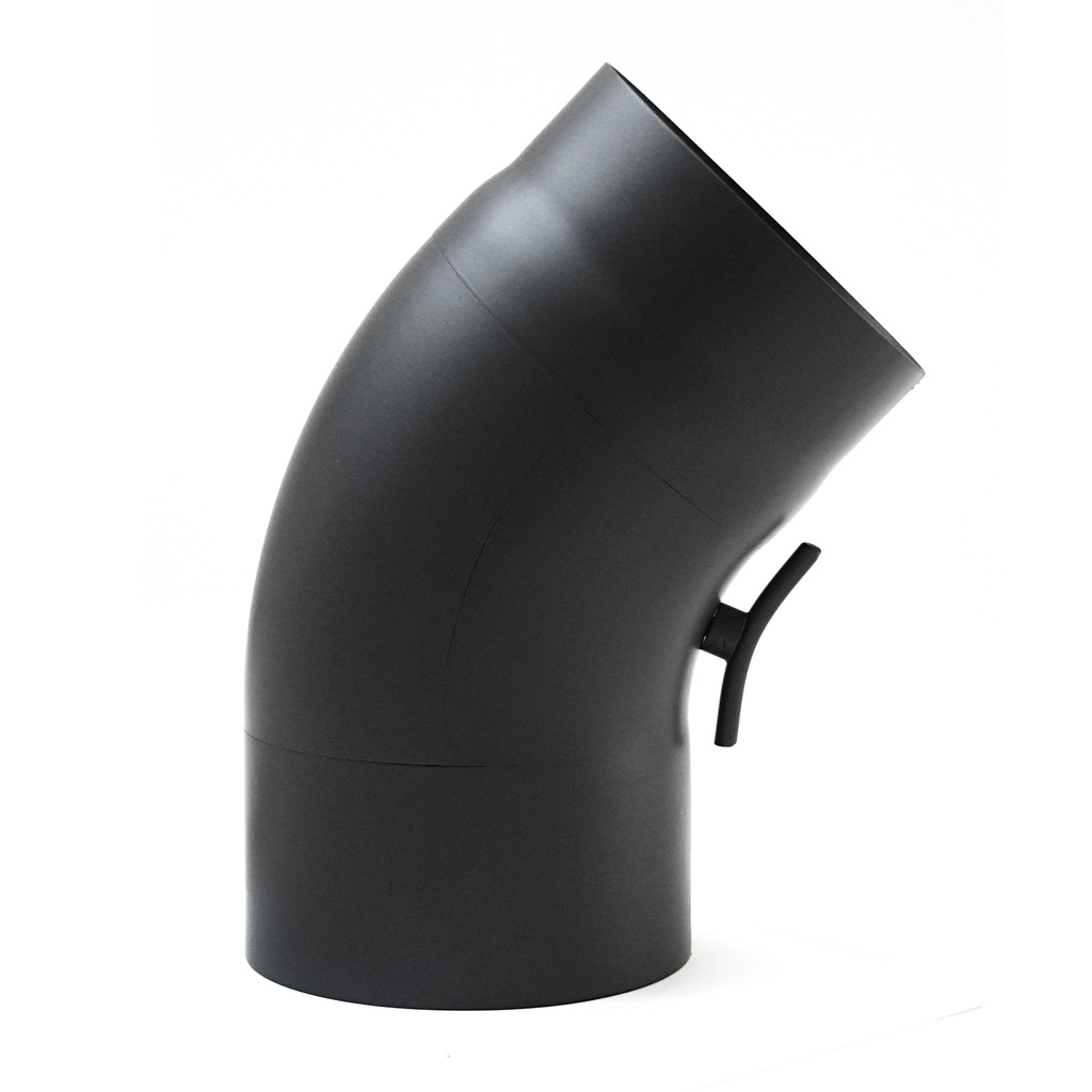 [SH040-130-sw] RR schwarz Ø130mm Bogen 45° gezogen mit Tür