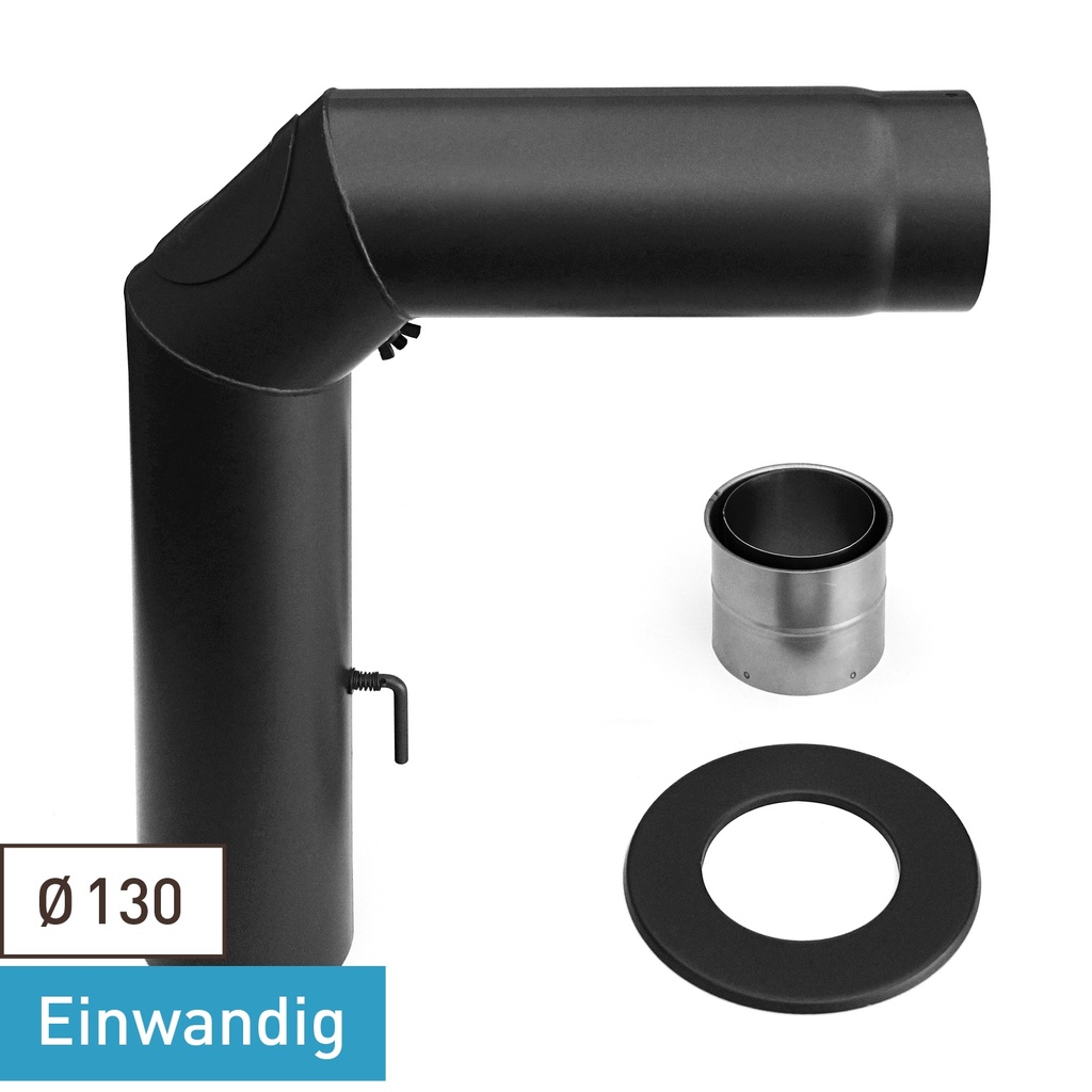 [SH016-130-sw] RR schwarz Ø130mm Bogen-Set 3-teilig - geschweißt/eckig