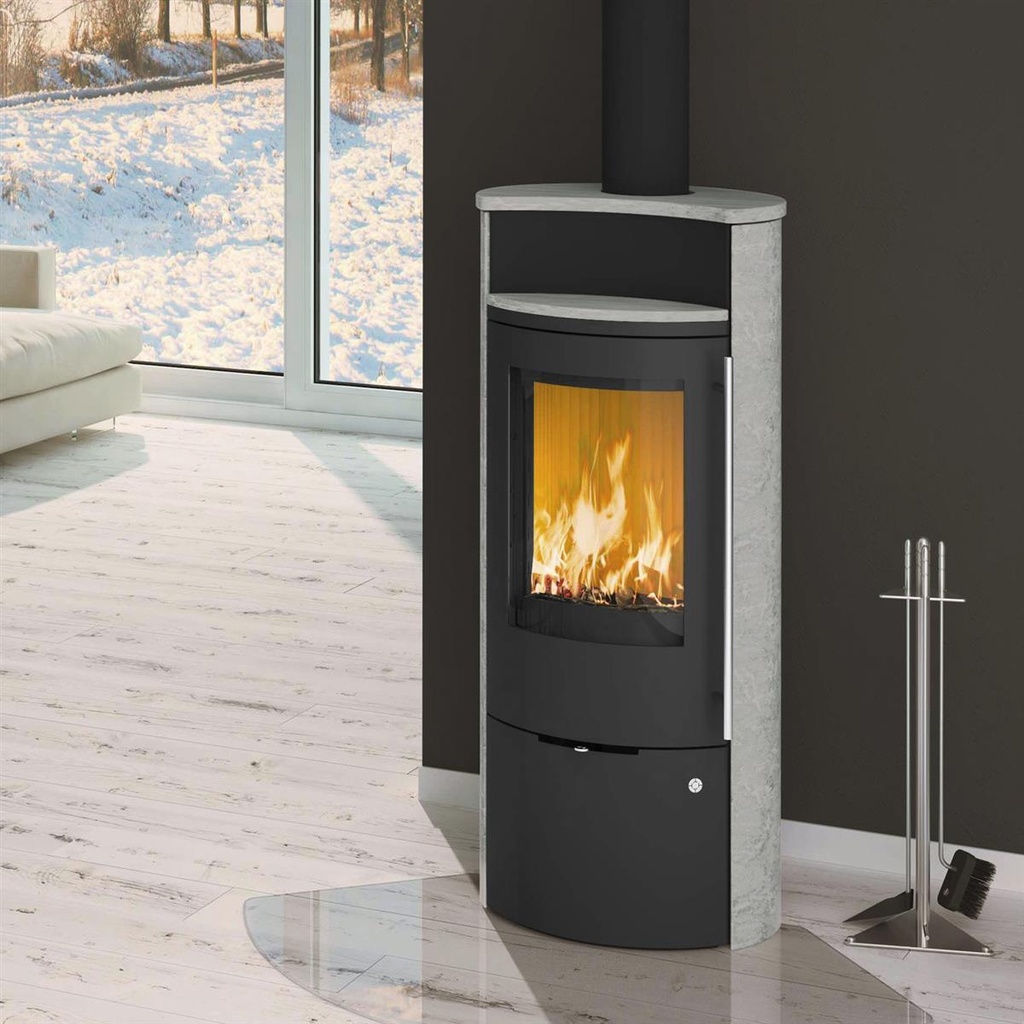 Caldera II Compact Stahl schwarz/ Natursteinverkleidung Serpentin
