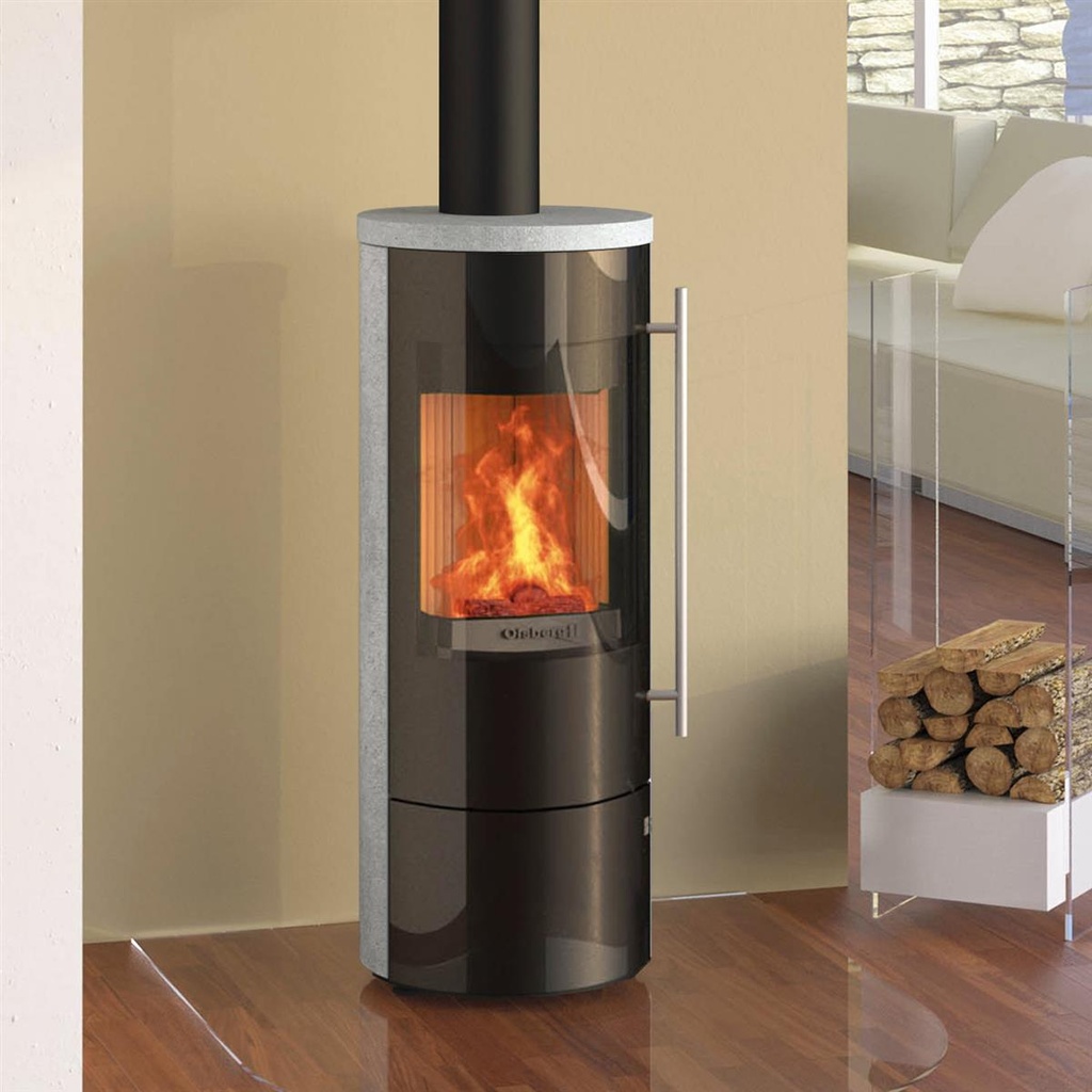 [O236673] Tipas Compact III Stahl schwarz/ Natursteinverkleidung Serpentin, Glasfront