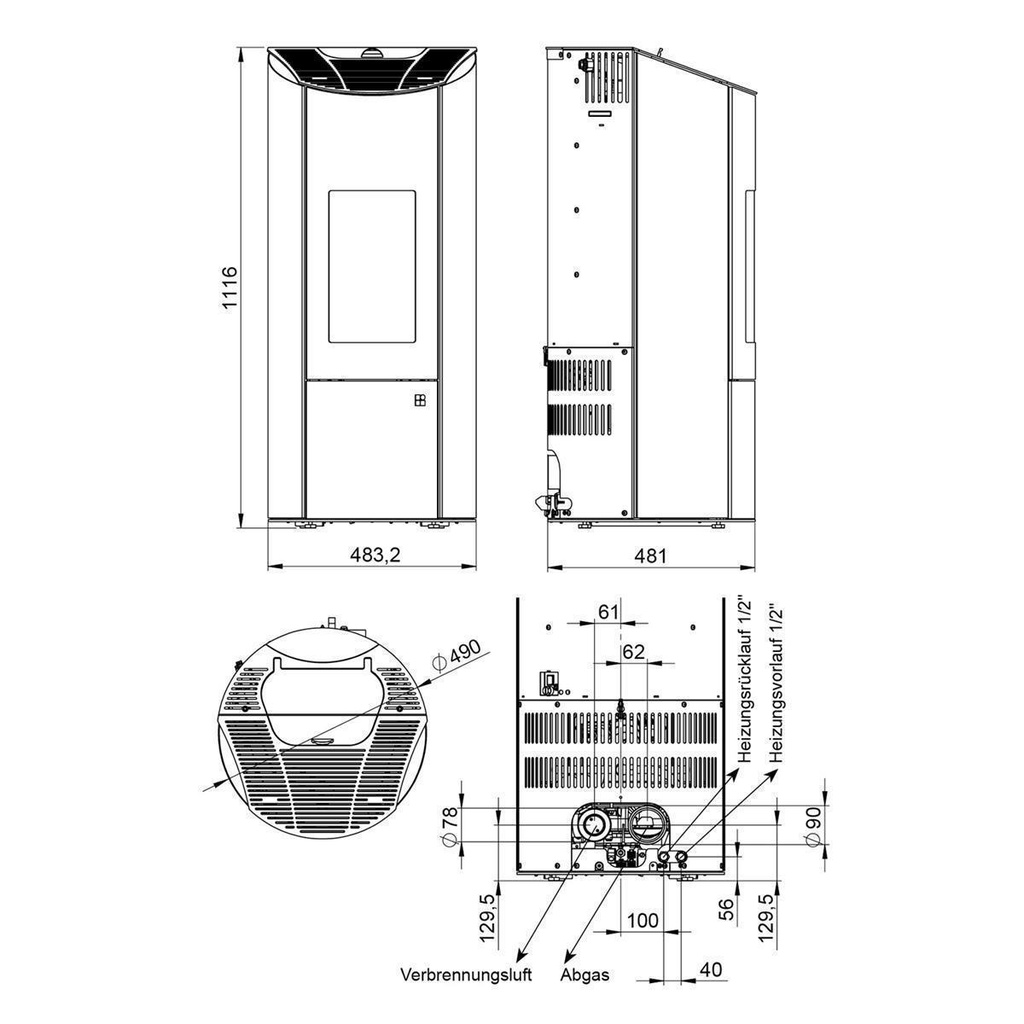 [43249x] Levana Aqua 8kW Stahl schwarz/ Sonderglasur
