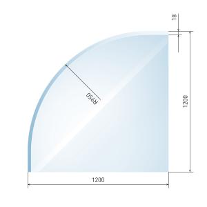 [B40018] Glasbodenplatte Viertelkreis inkl. Facette 1200 x 1200 mm
